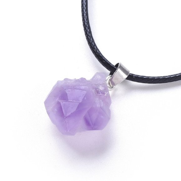 NWOT - Natural crystal Amethyst Pendant Necklace Wax Cord Adjustable $5 add on - Picture 3 of 4
